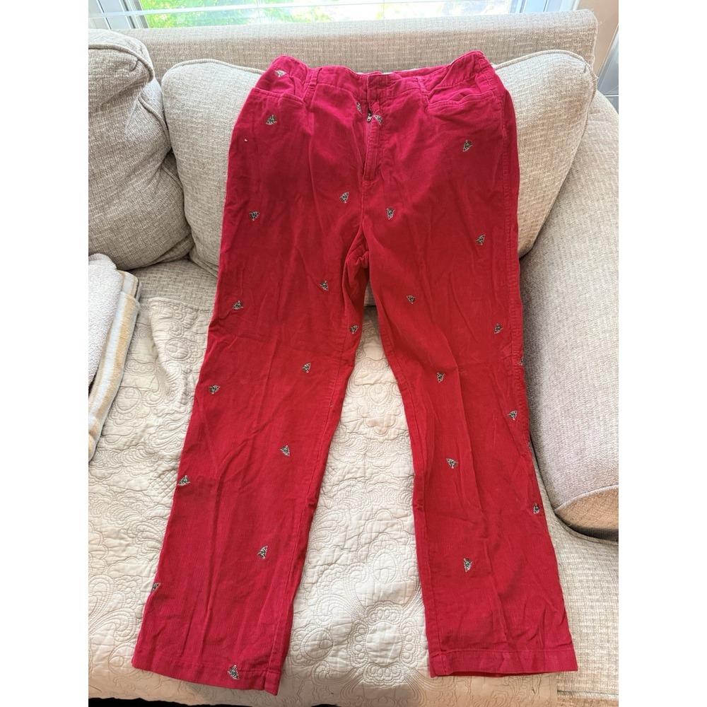 Vintage Red Corduroy Christmas Tree Pants Holiday Festive Classic Size 10